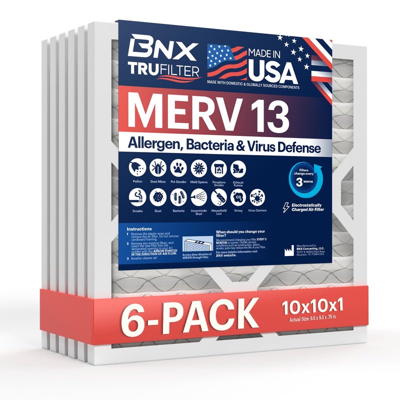 BNX TruFilter 20x24x1 Air Filter MERV 13 (6-Pack) - MADE IN USA - Electrostatic Pleated Air Conditioner HVAC AC Furnace Filters for Allergies, Pollen, Mold, Bacteria, Smoke, Allergen, MPR 1900 FPR 10 - Image 1
