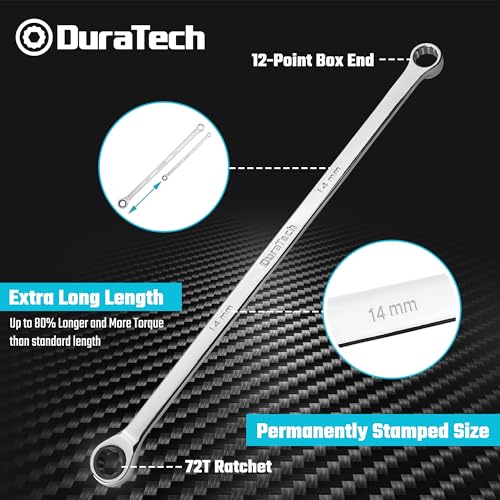 DURATECH 14mm Extra Long Ratcheting Wrench Metric CRV Steel - Image 3