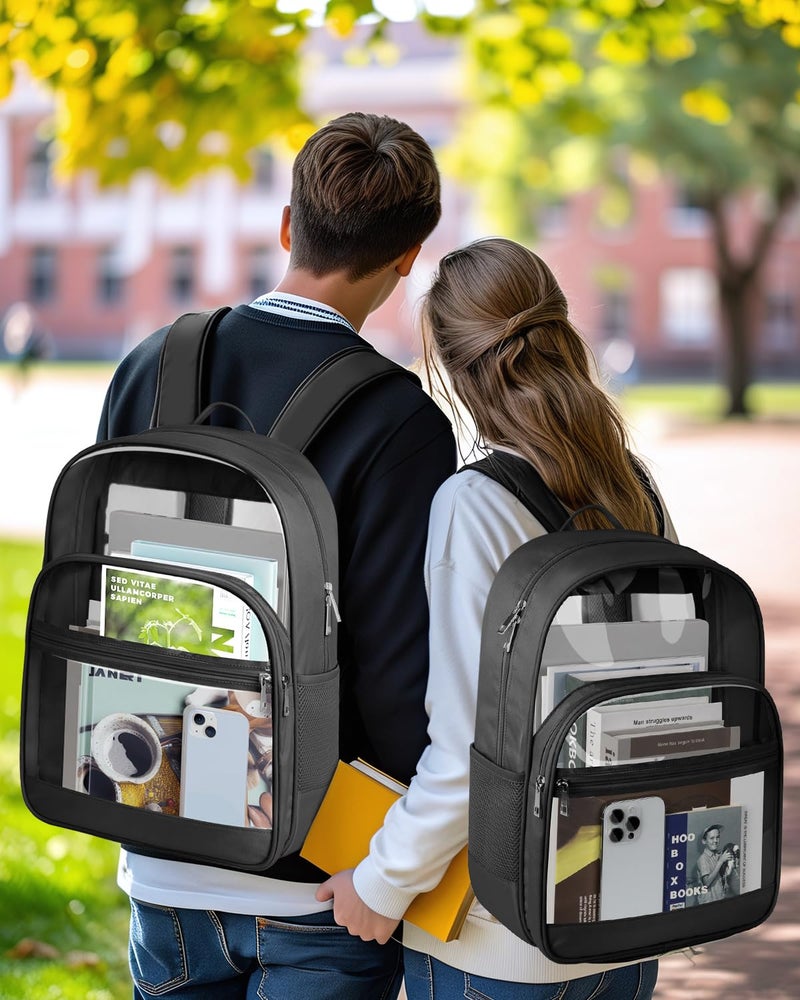 KIMNERPU Clear Backpack, Heavy Duty Transparent Bookbag for School, Fabric & PVC Transparent Backpack with Reinforced Strap for Women Men, Capacity Clear Bag for College, Travel, Security, Black - Image 5
