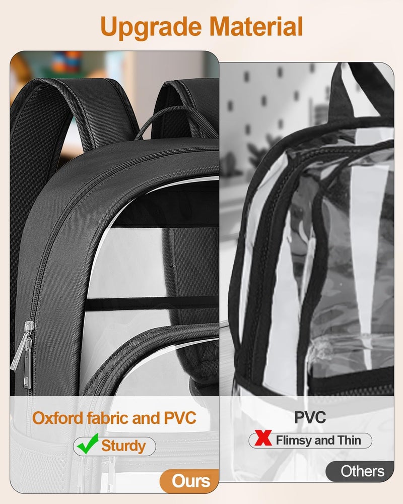 KIMNERPU Clear Backpack, Heavy Duty Transparent Bookbag for School, Fabric & PVC Transparent Backpack with Reinforced Strap for Women Men, Capacity Clear Bag for College, Travel, Security, Black - Image 3