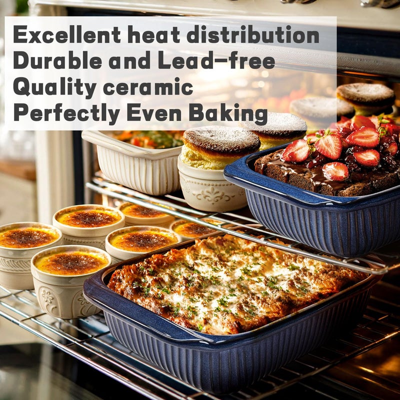 Artena Baking Dish 5.1 Quarts, Casserole Dishes For Oven, Baking Pan With Handles, Lasagna Pan Deep, Large Casserole Dish, Rectangular White Ceramic Bakeware, Blue (Baking Dish With Lids) - Image 3