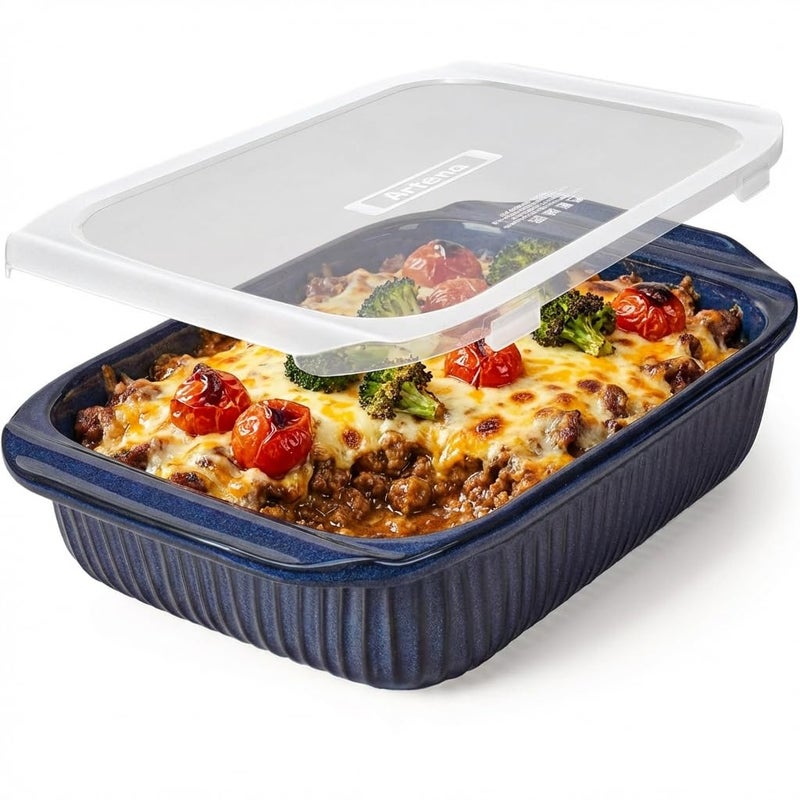 Artena Baking Dish 5.1 Quarts, Casserole Dishes For Oven, Baking Pan With Handles, Lasagna Pan Deep, Large Casserole Dish, Rectangular White Ceramic Bakeware, Blue (Baking Dish With Lids) - Image 1