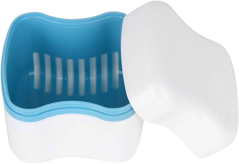 klarako Denture Bath Case False Teeth Storage Box Container with Basket Net Container Holder for Travel, Retainer Cleaning(Light Blue) - Image 2