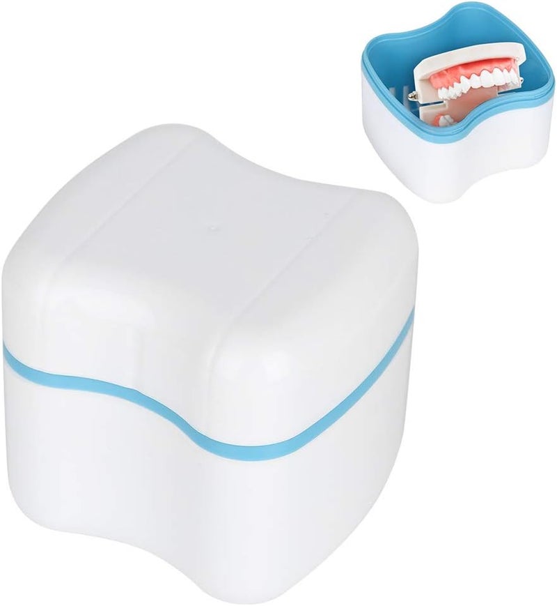 klarako Denture Bath Case False Teeth Storage Box Container with Basket Net Container Holder for Travel, Retainer Cleaning(Light Blue) - Image 4