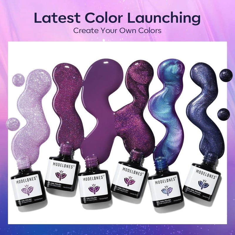 modelones Gel Nail Polish Set, 6 Colors 2026 Winter Purple-Red/Black/Blue Sparkle Chameleon Glitter Gel Polish Purple-Black Color Changing 9D Cat Eye Nail Polish With Magnet LED Nail Art DIY Gift - Image 4