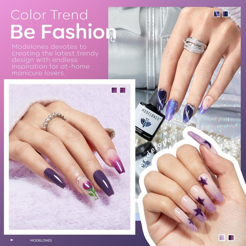 modelones Gel Nail Polish Set, 6 Colors 2026 Winter Purple-Red/Black/Blue Sparkle Chameleon Glitter Gel Polish Purple-Black Color Changing 9D Cat Eye Nail Polish With Magnet LED Nail Art DIY Gift - Image 3