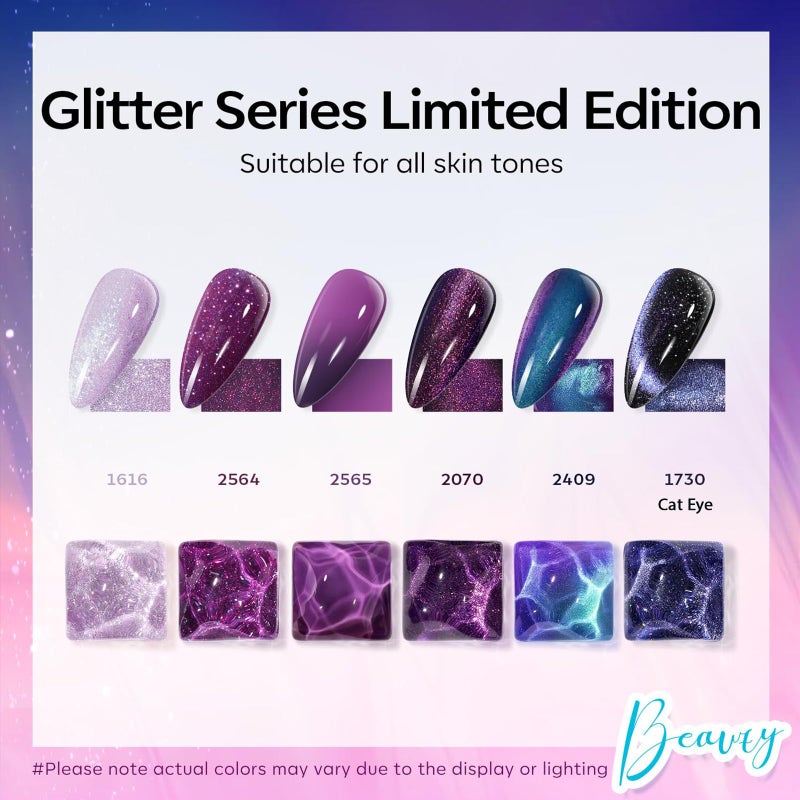 modelones Gel Nail Polish Set, 6 Colors 2026 Winter Purple-Red/Black/Blue Sparkle Chameleon Glitter Gel Polish Purple-Black Color Changing 9D Cat Eye Nail Polish With Magnet LED Nail Art DIY Gift - Image 2