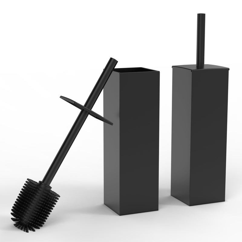 Ruacq مجموعة فرشاة المرحاض وحامل RUACQ 2 قطعة فرشاة مرحاض مربعة للحمام مع مقبض من الفولاذ المقاوم للصدأ 304 فرشاة تنظيف المرحاض مع شعيرات فرك متينة مقاومة للرذاذ باللون الأسود غير اللامع