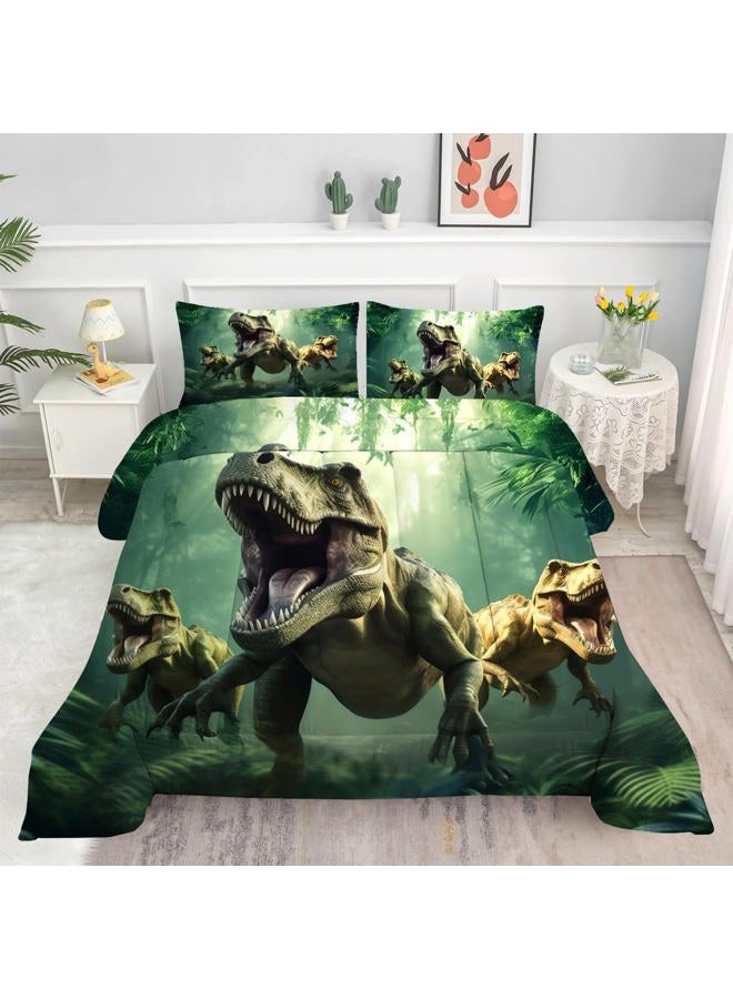VTKON Kids Dino Comforter Set Twin Size for Boys Green Dinosaur Quilt Set Soft Microfiber Dino Bed Set for All Season Use Dinosaur Bedding Set with 1 Comforter + 1 Pillowcase - Image 1