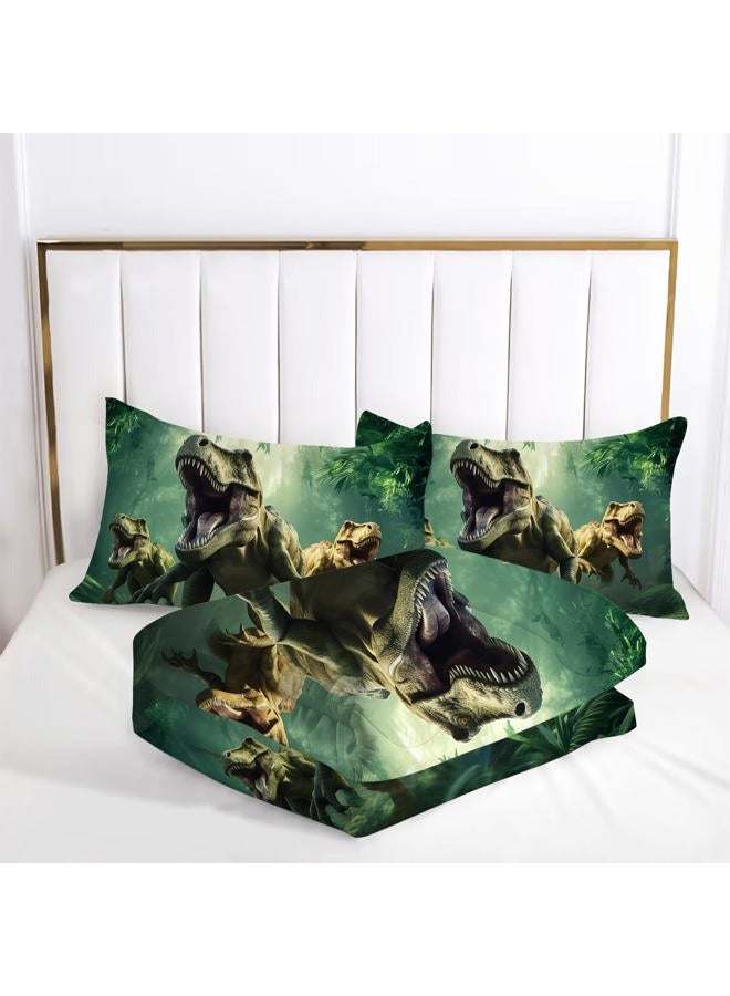 VTKON Kids Dino Comforter Set Twin Size for Boys Green Dinosaur Quilt Set Soft Microfiber Dino Bed Set for All Season Use Dinosaur Bedding Set with 1 Comforter + 1 Pillowcase - Image 2