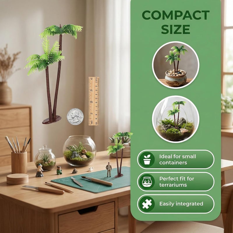 WINOMO 12Pcs Small Palm Tree Decor Mini Landscape Tree Miniature Faux Plants Fake Train Tree Palm Tree centerpieces for Tables Simulation Tree Hawaii Ornament Indoor Plant Tree Seaside - Image 5