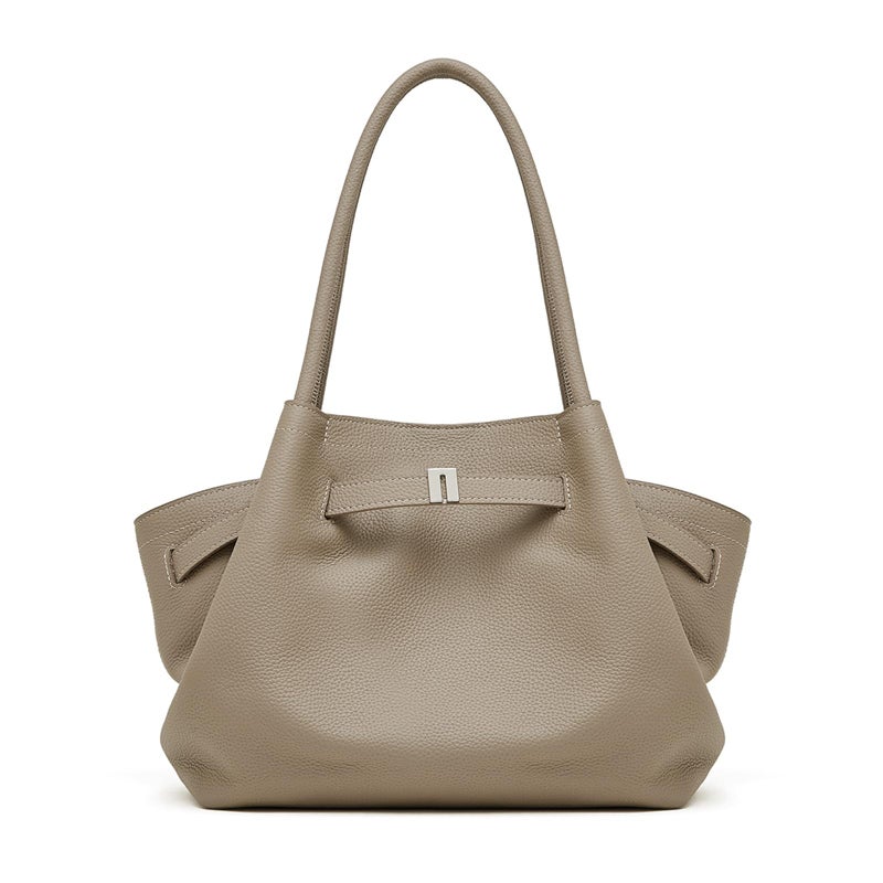 MoreFarther Leather Tote Bag for Women, Spacious Work Tote with Magnetic Closure Pocket, Minimalist Office Bag(Beige) - Image 1