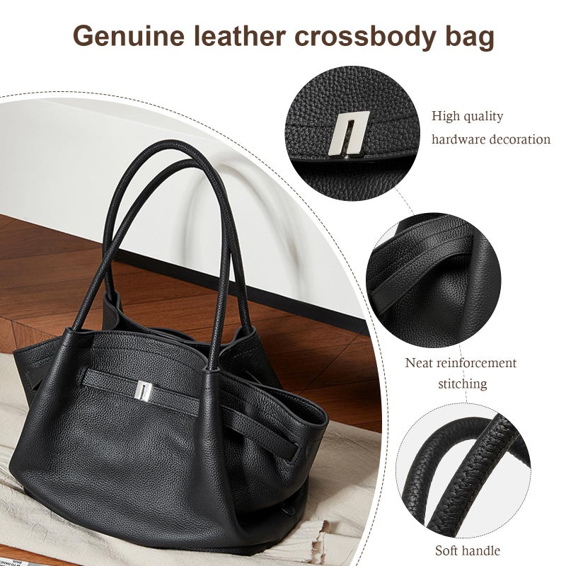 MoreFarther Leather Tote Bag for Women, Spacious Work Tote with Magnetic Closure Pocket, Minimalist Office Bag(Beige) - Image 4