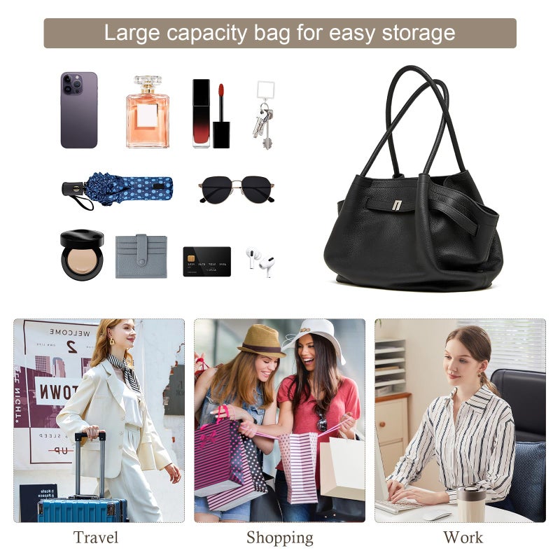 MoreFarther Leather Tote Bag for Women, Spacious Work Tote with Magnetic Closure Pocket, Minimalist Office Bag(Beige) - Image 5