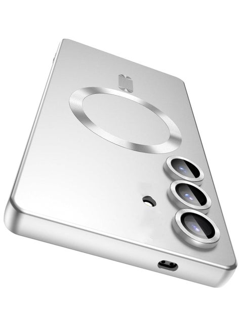 Samsung Galaxy S25+ Plus MagSafe Silicon Case With Camera Protection - Silver