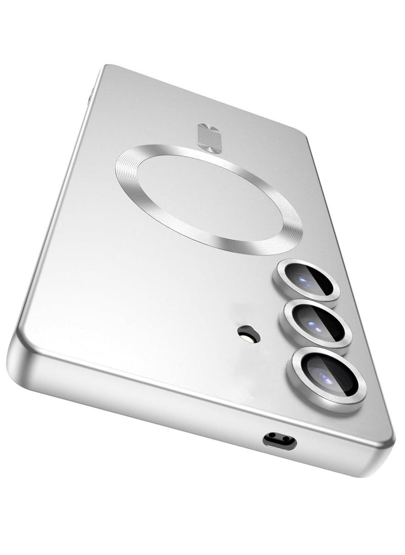 Samsung Galaxy S25+ Plus MagSafe Silicon Case With Camera Protection - Silver