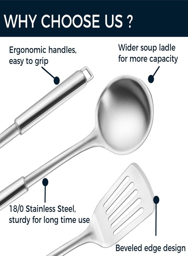 MUJINON 18/0 Stainless Steel Kitchen Cooking Utensil Set, Ergonomic Handle, Dishwasher Safe, Slotted Spoon, Ladle, Turner, Serving Spoon for Housewarming Daily Use Commercial, Pack of 4 - Image 4