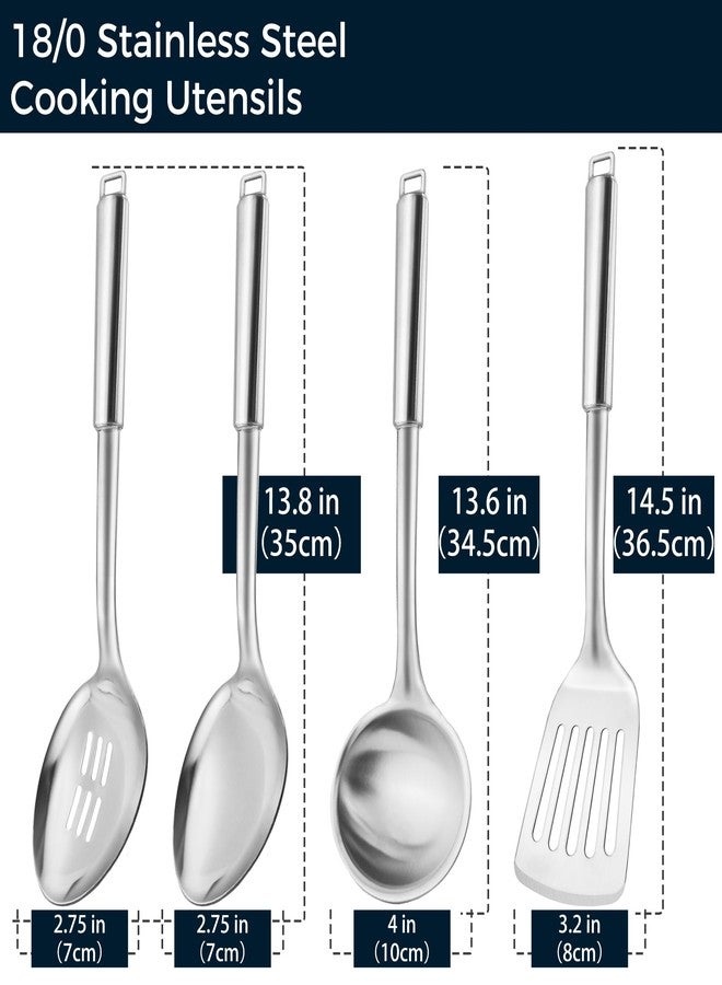 MUJINON 18/0 Stainless Steel Kitchen Cooking Utensil Set, Ergonomic Handle, Dishwasher Safe, Slotted Spoon, Ladle, Turner, Serving Spoon for Housewarming Daily Use Commercial, Pack of 4 - Image 3