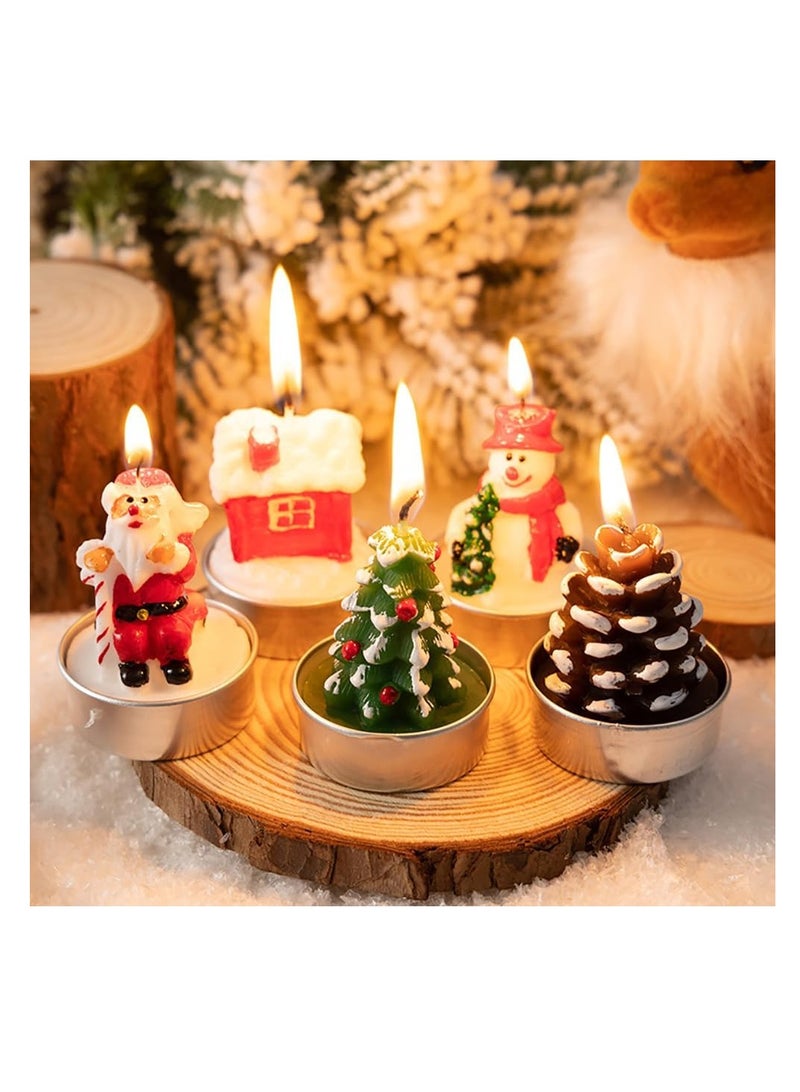 Christmas Candles Smokeless Christmas Tea Lights Christmas Decoration Tealights Including Xmas Tree, Santa Claus, Snowman, House and Pinecones Shaped Candles (Christmas Tree) - Image 5