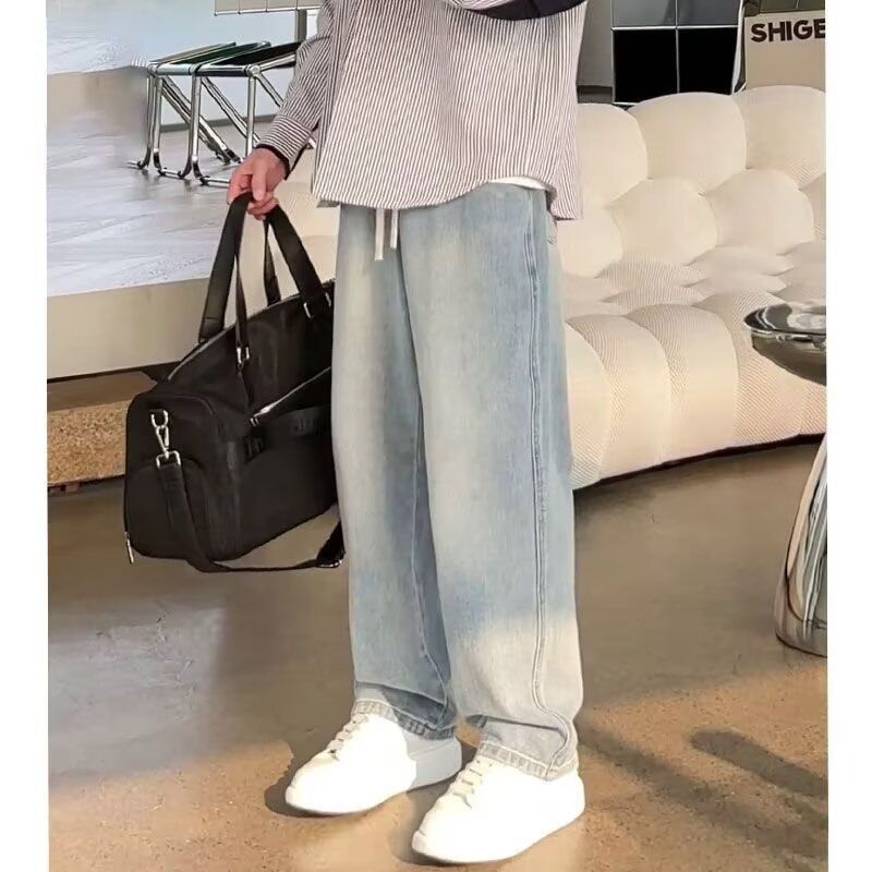 New Trendy Jeans, Elastic Versatile Loose Casual Retro Drape Straight High-Waisted Wide-Leg Pants - Image 3