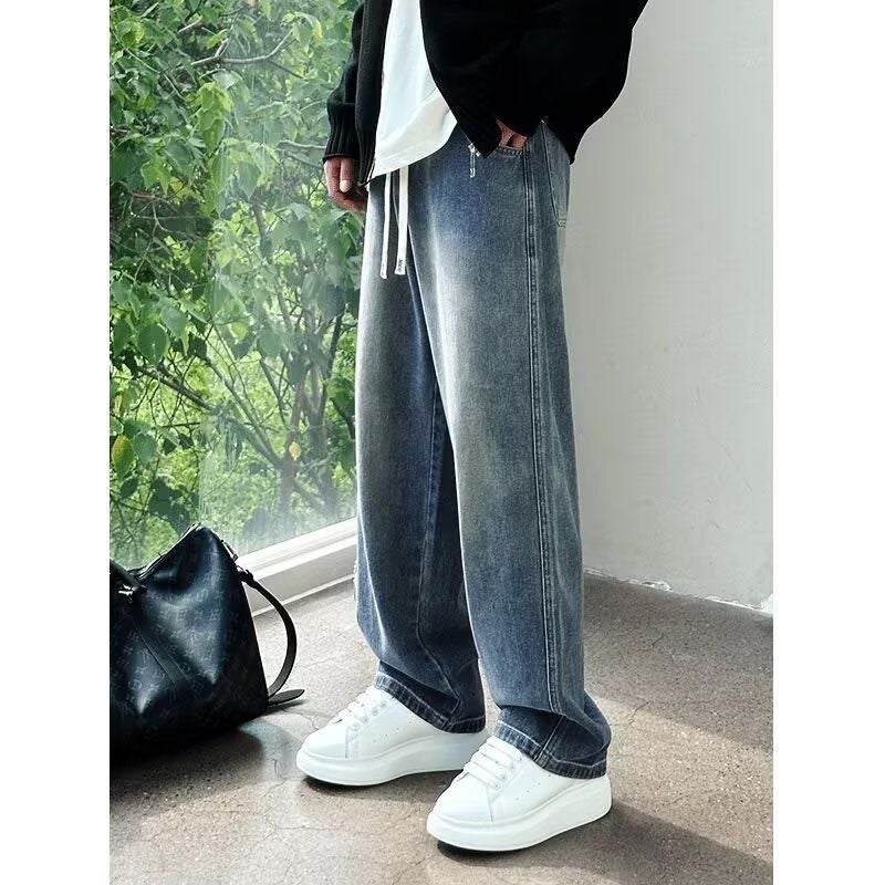 New Trendy Jeans, Elastic Versatile Loose Casual Retro Drape Straight High-Waisted Wide-Leg Pants - Image 4