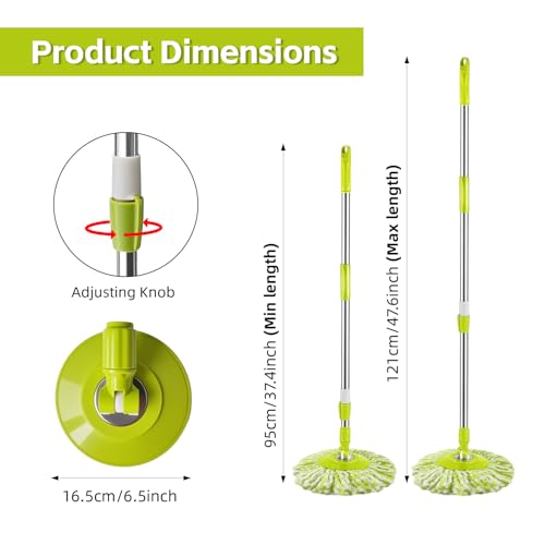 Spin Mop Replacement Handle 476inch 360 Degrees Rotating Telescopic Replacement Mop Stick with Robust Reinforced Plastic Disc for Spin Mop Bucket Cleaning System Plastic DiscGreen - Image 3