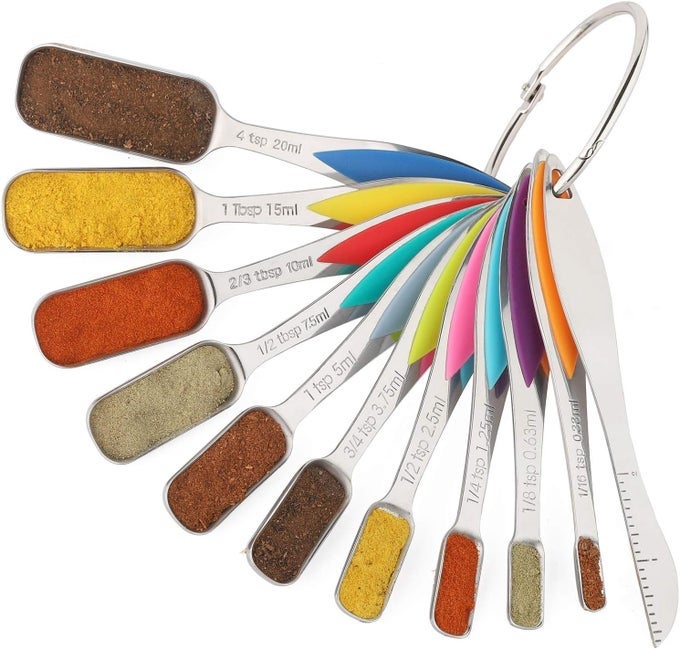 STAINLESS STEEL MEASURING SPOONS SET OF 11 DRY LIQUID INGREDIENTS TABLESPOON TEASPOON