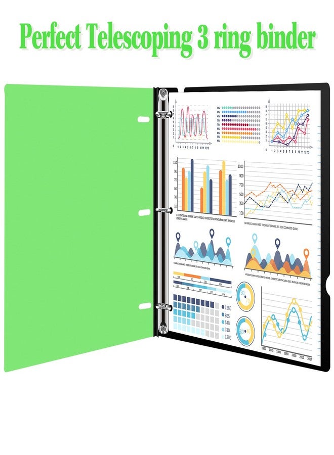 INFUN Telescoping 3 Ring Binder, Portable Plastic Binder with Telescoping Spine, 3 Ring Binder with Foldable Front Cover Holds 8.5" x 11" Paper for School,Office and Homes-Green - Image 4