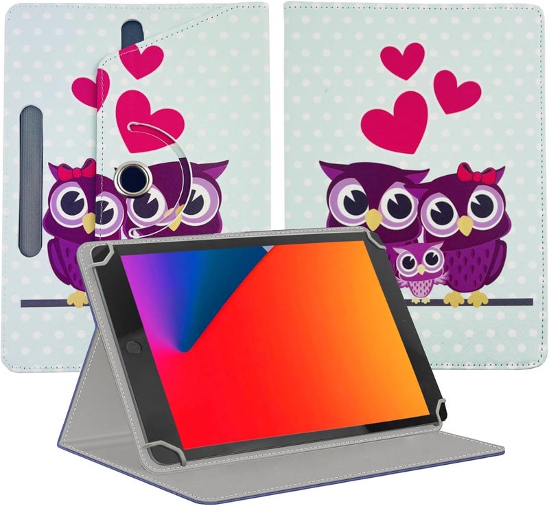 EKAM Universal Stand Folio Case Cover for All 8" Tablets (Fire HD 8, Lenovo Tab M8 8 inch, iPad Mini 5/4/3/2/1,iPad mini 6), PU Leather case Fit for all 8inch tablets (Family Owl) - Image 1