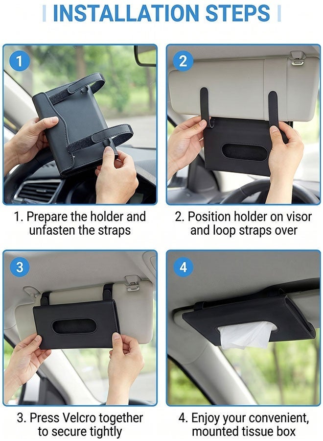 Poxvalzor Car Visor Tissue Holder, Car Tissue Holder With tissues, PU Leather Tissue Box,  Hanging Paper Towel Clip, Tissue Paper Holder Dispenser, Napkin Tissue Tray Container, remium Car Tissue Box for car, Vehicle (Black) - Image 4