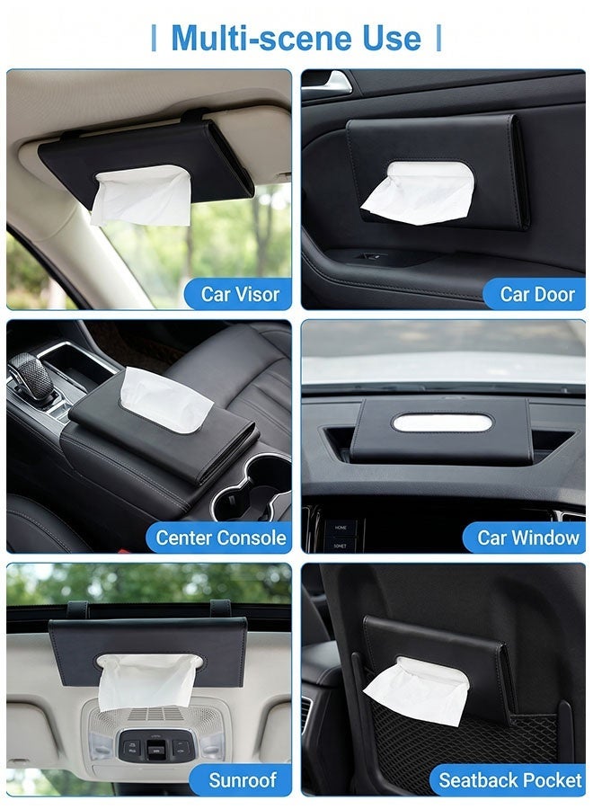 Poxvalzor Car Visor Tissue Holder, Car Tissue Holder With tissues, PU Leather Tissue Box,  Hanging Paper Towel Clip, Tissue Paper Holder Dispenser, Napkin Tissue Tray Container, remium Car Tissue Box for car, Vehicle (Black) - Image 5