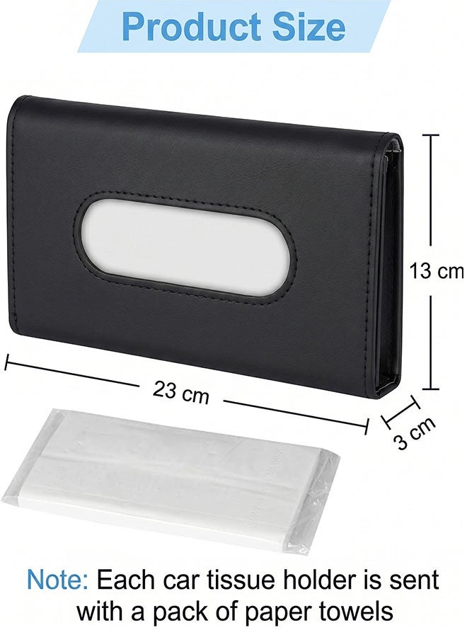 Poxvalzor Car Visor Tissue Holder, Car Tissue Holder With tissues, PU Leather Tissue Box,  Hanging Paper Towel Clip, Tissue Paper Holder Dispenser, Napkin Tissue Tray Container, remium Car Tissue Box for car, Vehicle (Black) - Image 2
