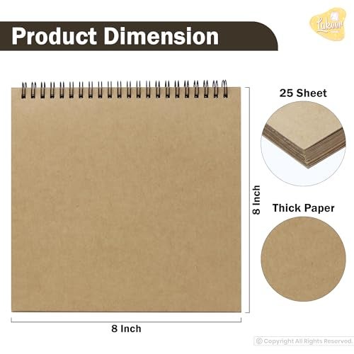 Lakeer Kraft Sketchbook - 8x8 inch|250 GSM-25 Sheets, for Sketching, Drawing, Panting, etc - Image 4