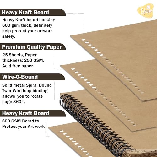 Lakeer Kraft Sketchbook - 8x8 inch|250 GSM-25 Sheets, for Sketching, Drawing, Panting, etc - Image 3