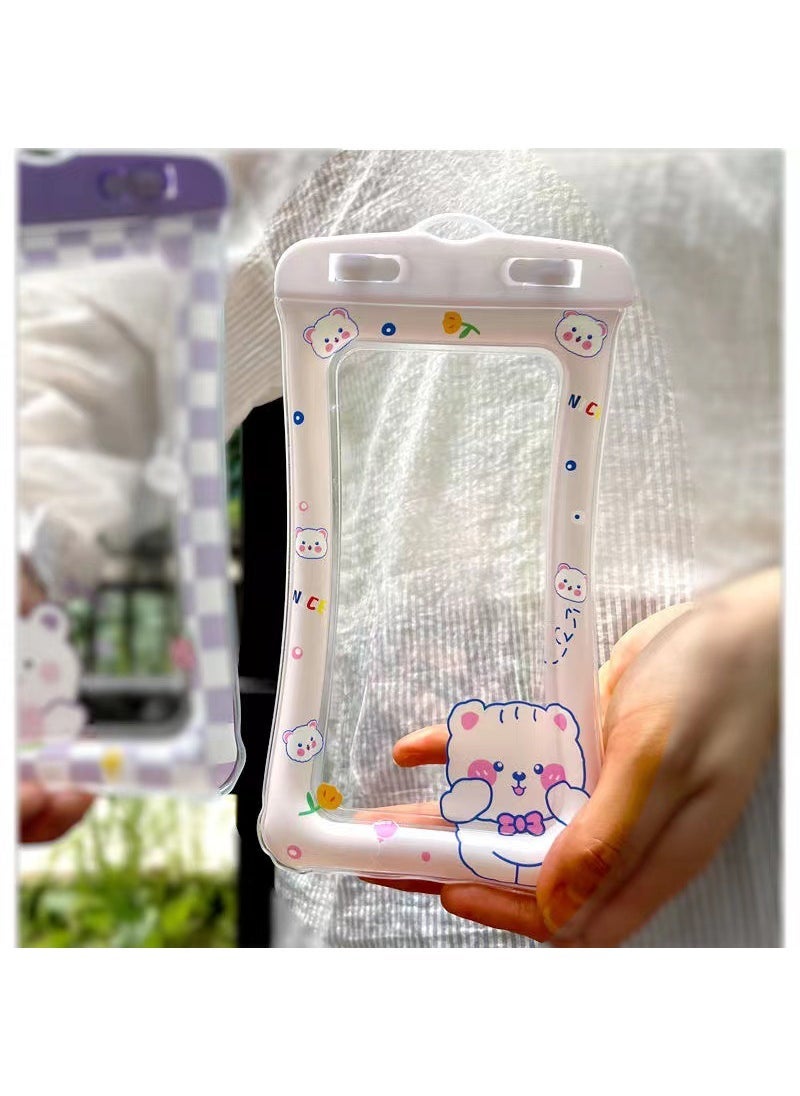 Generic Cute Cartoon Waterproof Phone Pouch Inflatable Float Bag White shy bear (send transparent lanyard)