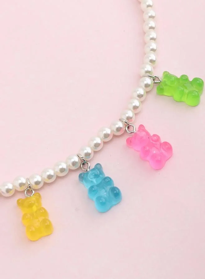 Take Two Girls Pearl and Gummy Bear Charm Necklace