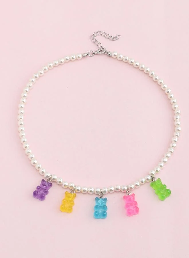 Take Two Girls Pearl and Gummy Bear Charm Necklace