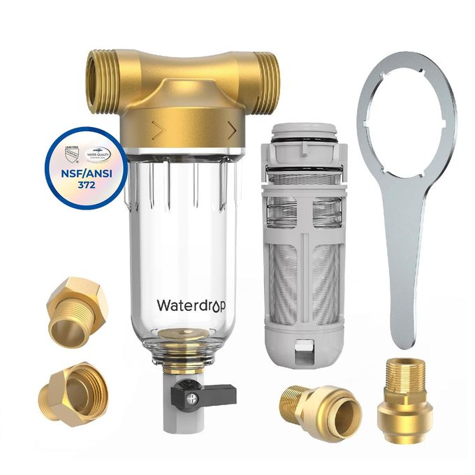 Waterdrop Spin Down Sediment Filter, Backwash Whole House Water Filter System for Well Water, 40-50 Micron, 1" MNPT + 3/4" FNPT + 3/4" MNPT, Traps Sand, BPA Free, WD-RPFK - Image 1