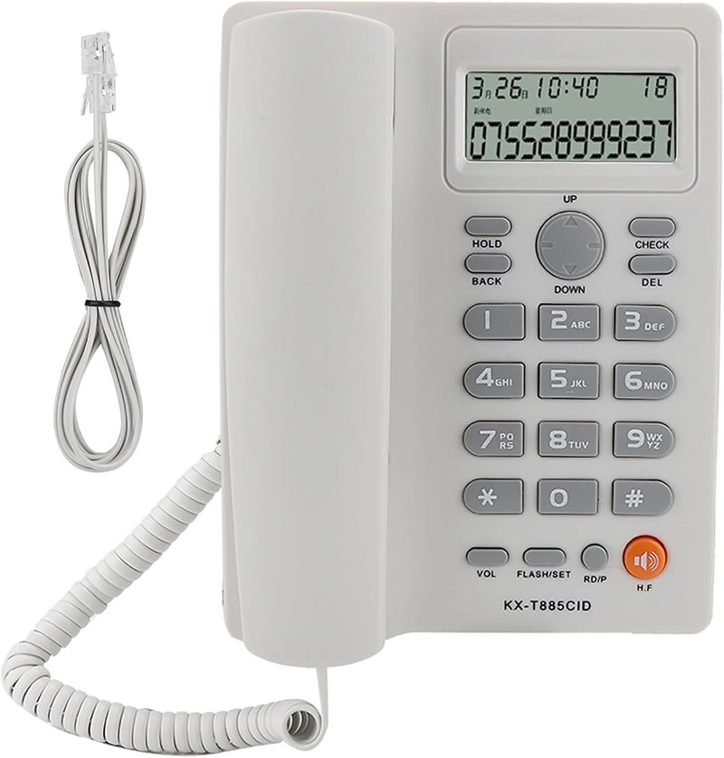 Caller ID Home Office Hotel Telephone with Clear Sound and Mute Function, Handsfree Calling Wired Phone, English (White) - Image 2