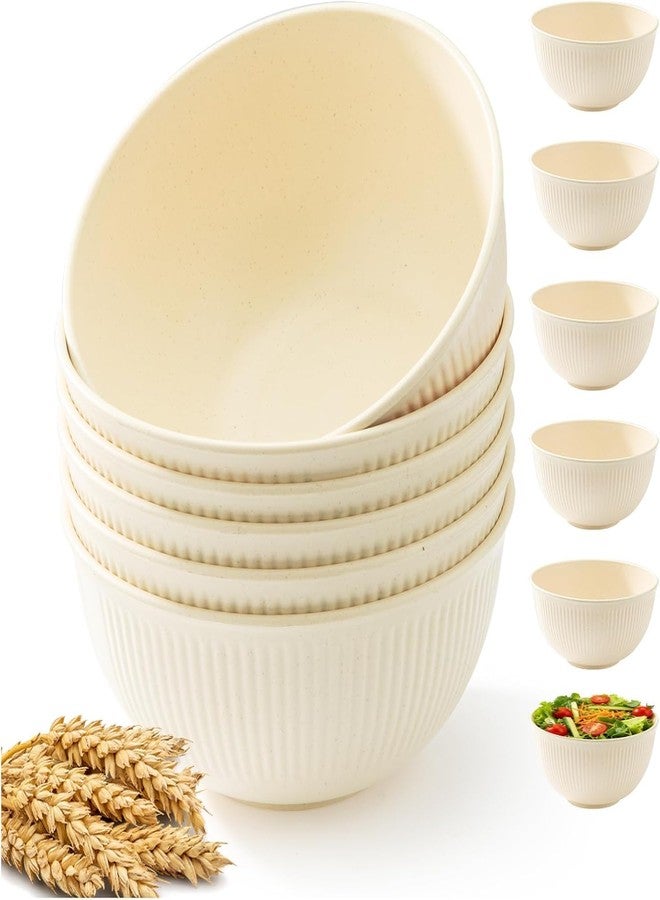 G-KARUNA Wheat Straw Bowl Set of 6, Unbreakable Cereal Bowl 26 OZ, Microwave and Dishwasher Safe Bowls for Kitchen, Reusable Plastic Bowls for Cereal, Salad, Snack and Soup, BPA Free (Color : Beige) - Image 1