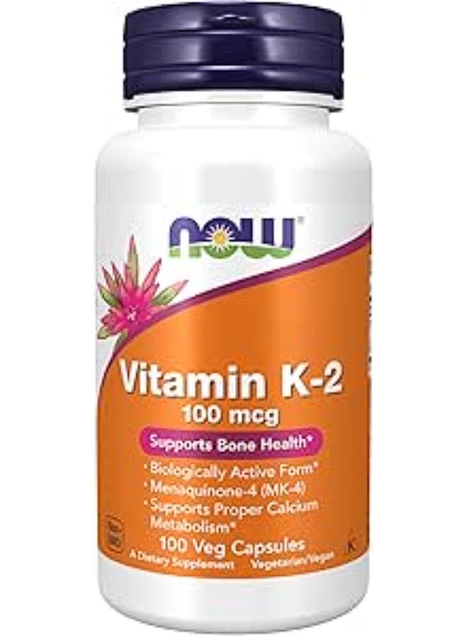 Vitamin K-2 100 mcg (MK-4) | Bioavailable Vitamin K2 for Bone Strength & Calcium Metabolism & Cardiovascular & Arterial Health & Healthy Blood Coagulation | 100 Veg Capsules