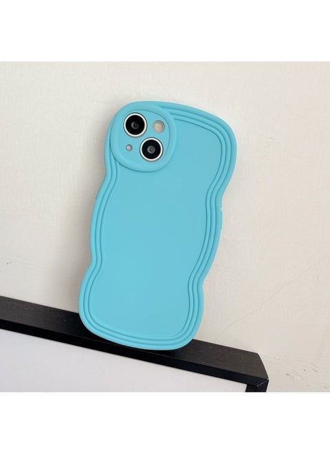 Ins Niche Wind Wave Edge IPhone16/15Pro Max Apple 14/13 Mobile Phone Case Soft Case-Color:KD Oil Injection Wavy Sky Blue-Applicable Model:15plus (without Packaging)