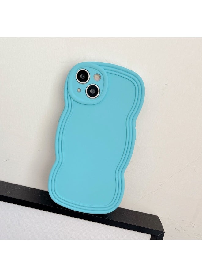 Generic - Ins Niche Wind Wave Edge IPhone16/15Pro Max Apple 14/13 Mobile Phone Case Soft Case-Color:KD Oil Injection Wavy Sky Blue-Applicable Model:15plus (without Packaging) - Image 1