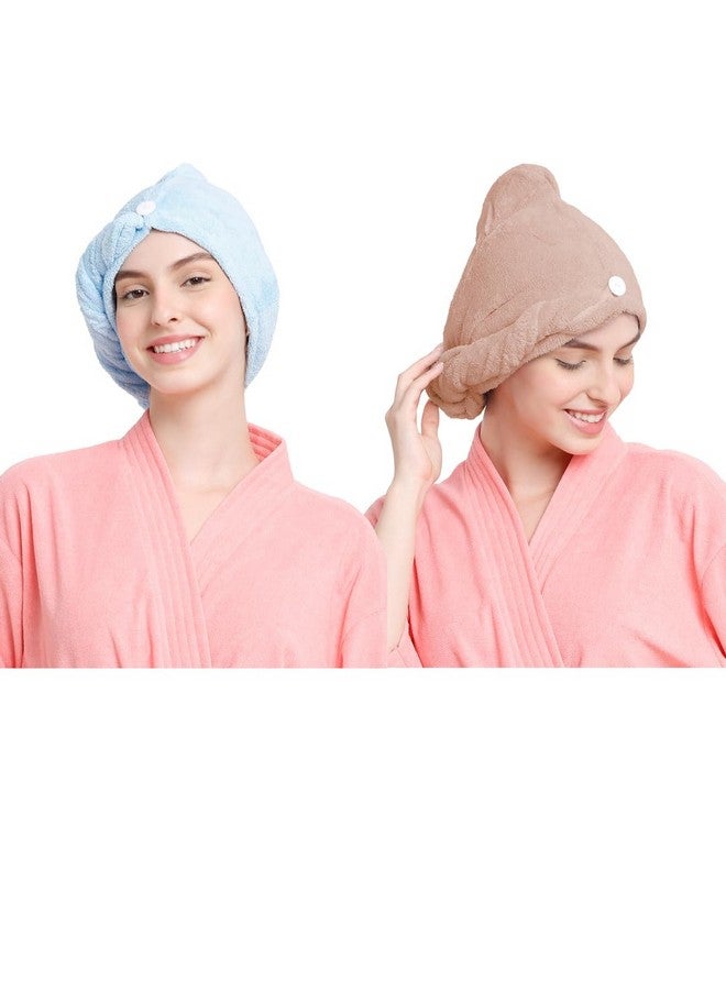 Cortina Cortina Microfiber Hair Towel Cap, Soft Absorbent Quick Drying Cap for Curly Thick Hair, Wrap Cap for Women Girls-Pack of 2, Blue-Lt. Brown - Image 1