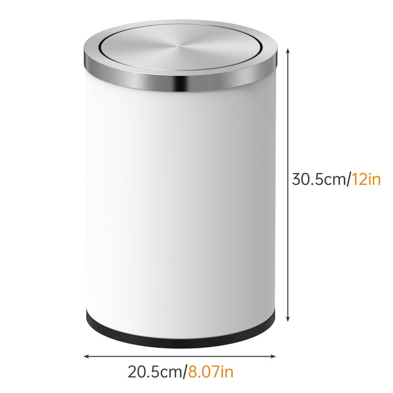 Mbillion Small Trash Can with Swing Lid 2.4 Gallons/9 Liter, Mini Trash Can with lid, Stainless Steel Cylindrical Garbage Can for Home and Office Bathroom Bedroom, for Ground and Desktop White - Image 4