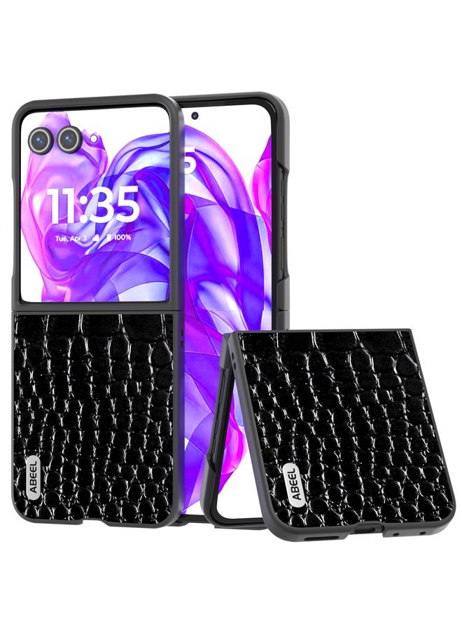For Motorola Razr 50 Ultra ABEEL Genuine Leather Crocodile Pattern Black Edge Phone Case(Black)