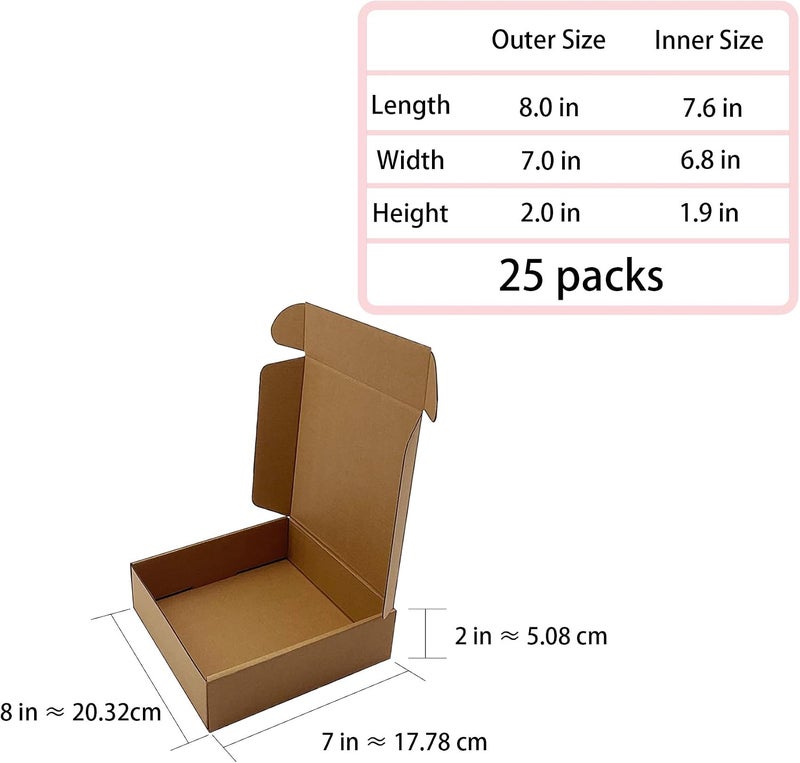 KIAECHWU Shipping Boxes 8x7x2 inch 25 Pack,Brown Corrugated Boxes Mailer Packaging for Mailing Small Business，E-Commerce Gift Boxes for Wrapping Present Moving Storage Heavy Duty Recycled Cardboard Boxes - Image 5