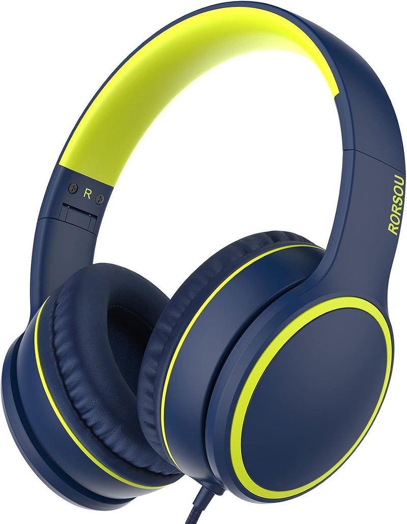 RORSOU R10 Over-Ear Headphones with Microphone, Lightweight Folding Stereo Bass Headset with 1.5M No-Tangle Cord, Portable Wired Headphones for Smartphone Tablet Computer MP3 / 4 (Blue) - Image 1