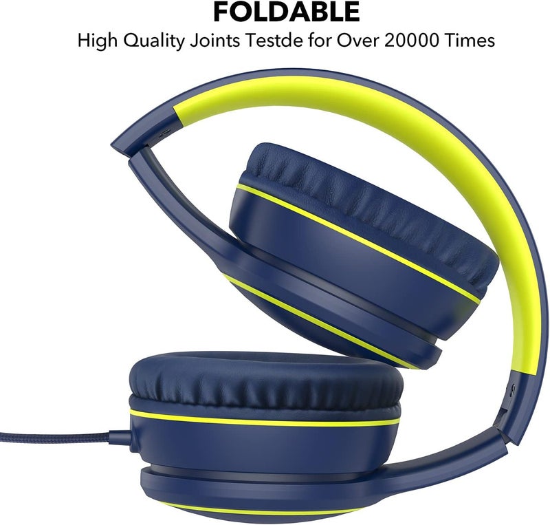 RORSOU R10 Over-Ear Headphones with Microphone, Lightweight Folding Stereo Bass Headset with 1.5M No-Tangle Cord, Portable Wired Headphones for Smartphone Tablet Computer MP3 / 4 (Blue) - Image 3