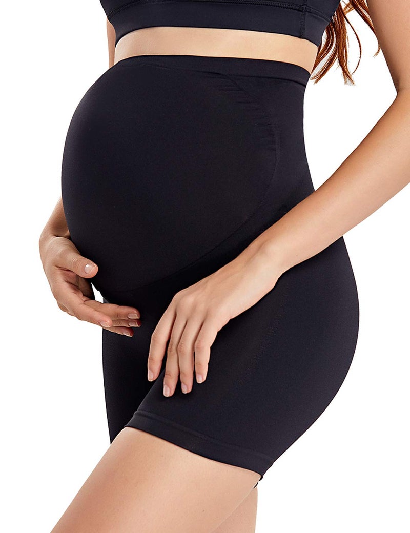 Gratlin Women's Seamless Maternity Shapewear for Dresses Pregnancy Shorts Panties High Waist Mid-Thigh Underwear Black Large